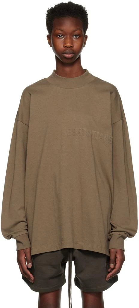 商品Essentials|Brown Flocked Long Sleeve T-Shirt,价格¥140,第1张图片