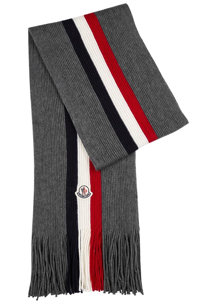 Grey striped ribbed wool scarf商品第1张图片规格展示