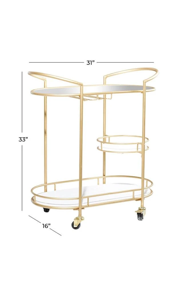 商品WILLOW ROW|Goldtone Metal Contemporary Bar Cart with Lockable Wheels & Mirrored Top,价格¥2885,第5张图片详细描述