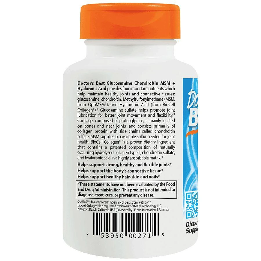 商品Doctor's Best|Glucosamine Chondroitin MSM + Hyaluronic Acid,价格¥214,第2张图片详细描述