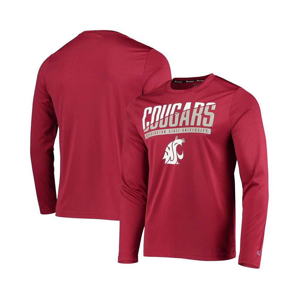 商品CHAMPION|Men's Crimson Washington State Cougars Wordmark Slash Long Sleeve T-shirt,价格¥256,第1张图片