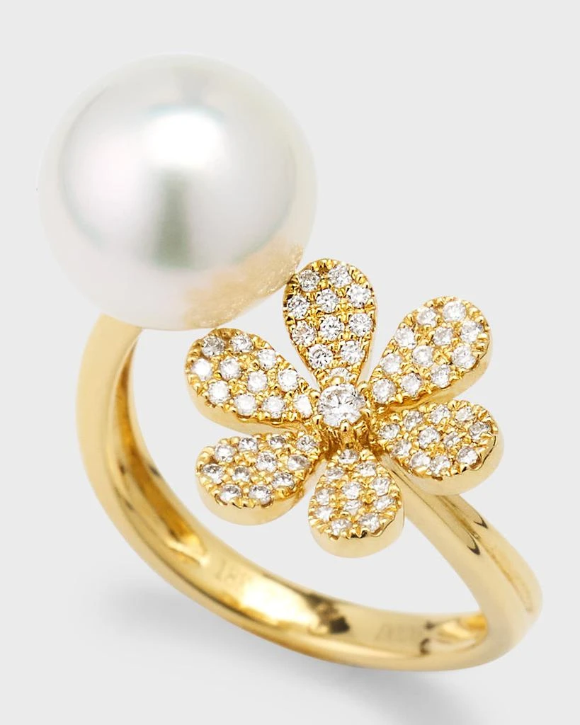 商品Pearls By Shari|18K Yellow Gold South Sea Pearl and Daisy Flower Pot Ring, Size 6.5,价格¥24055,第3张图片详细描述