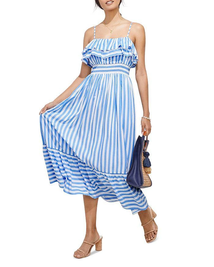 商品Vineyard Vines|Metallic Stripe Ruffled Midi Dress,价格¥554,第2张图片详细描述
