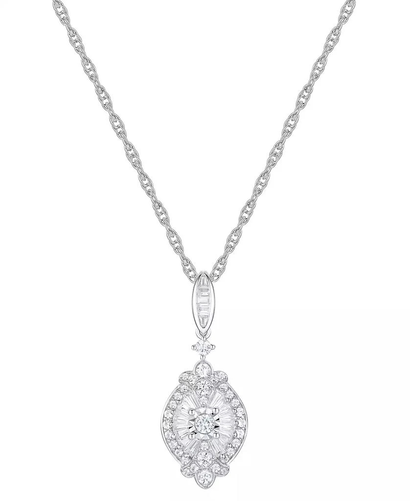 商品Macy's|Diamond Round & Baguette Halo Cluster 18" Pendant Necklace (1/2 ct. t.w.) in Sterling Silver,价格¥7555,第1张图片