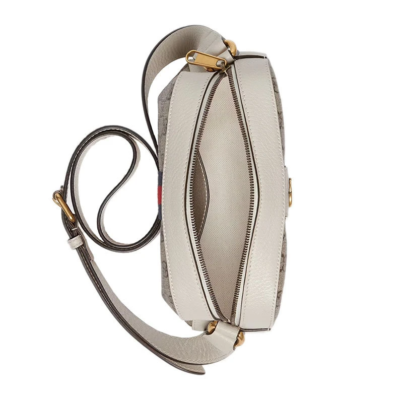 【预售3-7天】GUCCI/古驰 22春夏新款Ophidia系列 女士迷你米色/乌木色老花帆布白色皮革滚边红蓝织带细节金扣拉链开合斜跨单肩包51735096IWS9794 商品