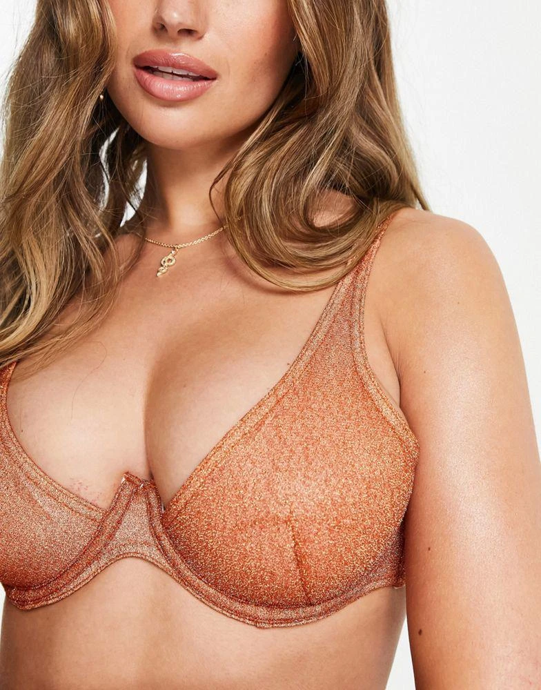 商品ASOS|ASOS DESIGN Fuller Bust mix and match step front underwired bikini top in rust glitter dd-g,价格¥98,第2张图片详细描述