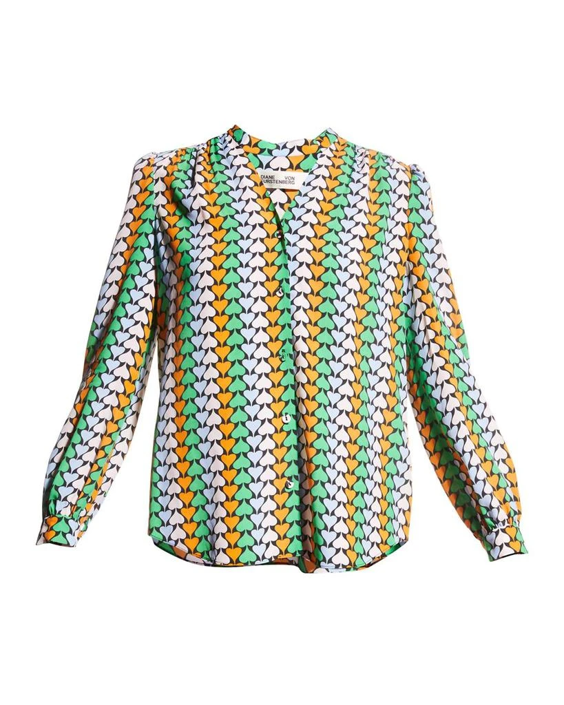 商品Diane von Furstenberg|Washington Long Sleeve Silk Blend Blouse in Multicolor Heart,价格¥2003,第2张图片详细描述