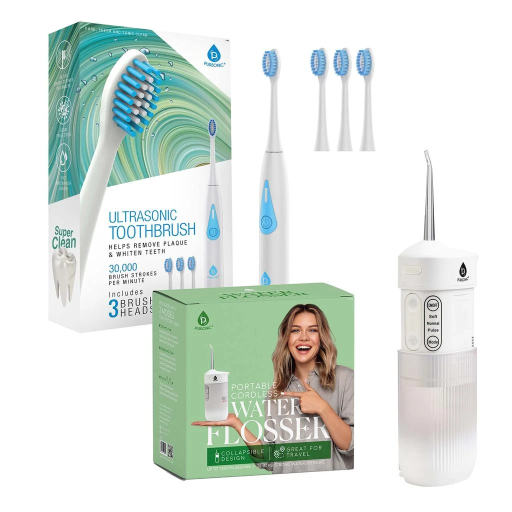 商品PURSONIC|Ultimate Smile Care Duo: Triple-Head Tooth Wizard & Travel-Ready Water Flosser,价格¥631,第1张图片