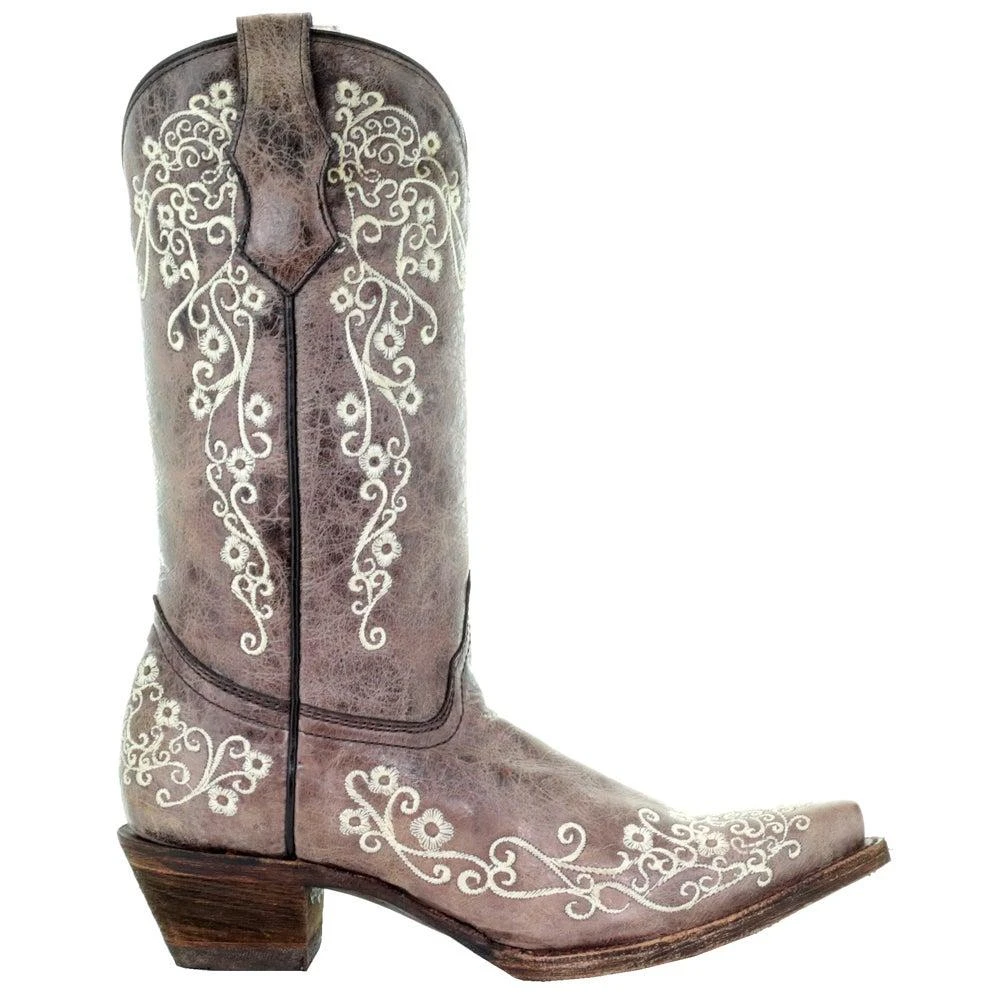 商品Corral Boots|Floral Tooled-Inlay Pointed Toe Cowboy Boots (Big Kid),价格¥941,第1张图片