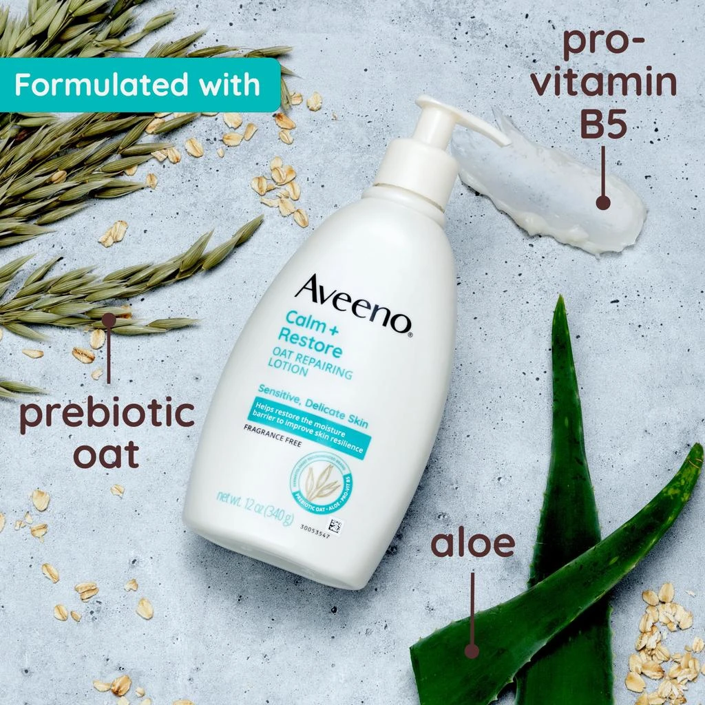 商品Aveeno|Aveeno Calm + Restore Oat Repairing Body Lotion for Sensitive Skin, Daily Moisturizer with Prebiotic Oat, Aloe & Pro-Vitamin B5 Helps Restore Skin's Moisture Barrier, Fragrance Free, 12 oz,价格¥110,第4张图片详细描述