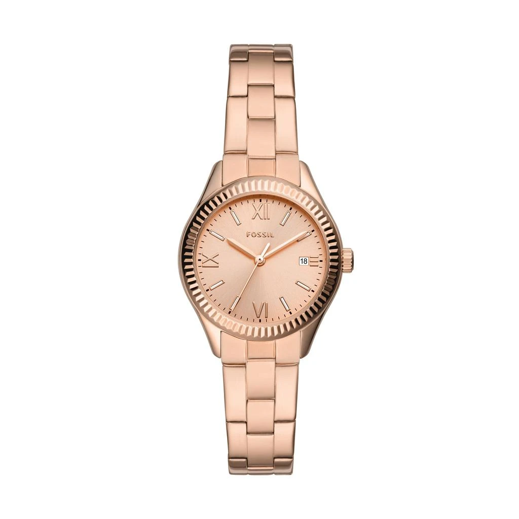 商品Fossil|Fossil Women's Rye Three-Hand Date, Rose Gold-Tone Stainless Steel Watch,价格¥522,第1张图片