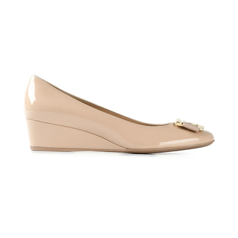 商品Salvatore Ferragamo|SALVATORE FERRAGAMO 裸色女士坡跟鞋 0594550,价格¥1959,第1张图片
