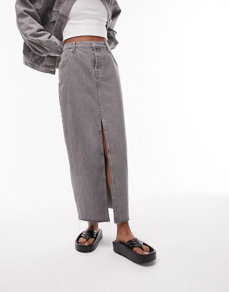 Topshop denim maxi skirt in grey商品第4张图片规格展示