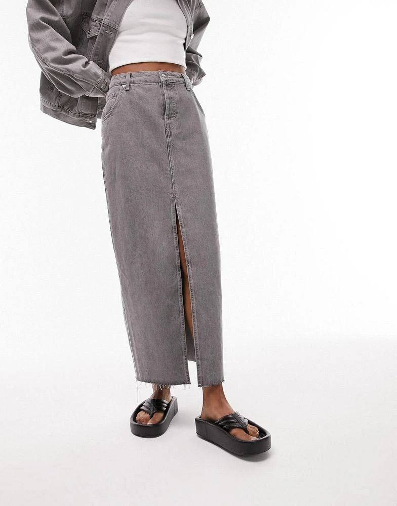 商品Topshop|Topshop denim maxi skirt in grey,价格¥455,第4张图片详细描述