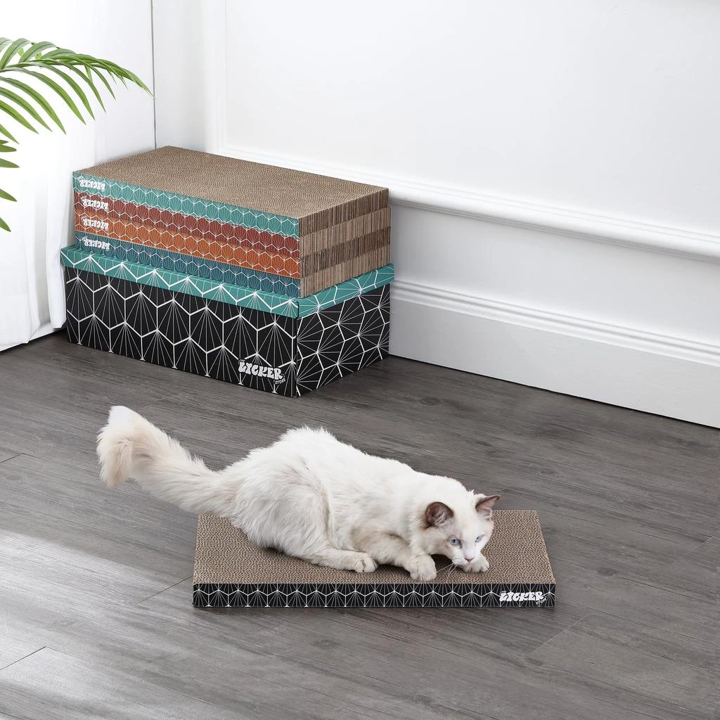 商品THE LICKER STORE|Naomi 17" Modern Cardboard Reversible Cat Scratcher Pad in Box with Catnip, Multi-Colored (5-Pack),价格¥383,第2张图片详细描述