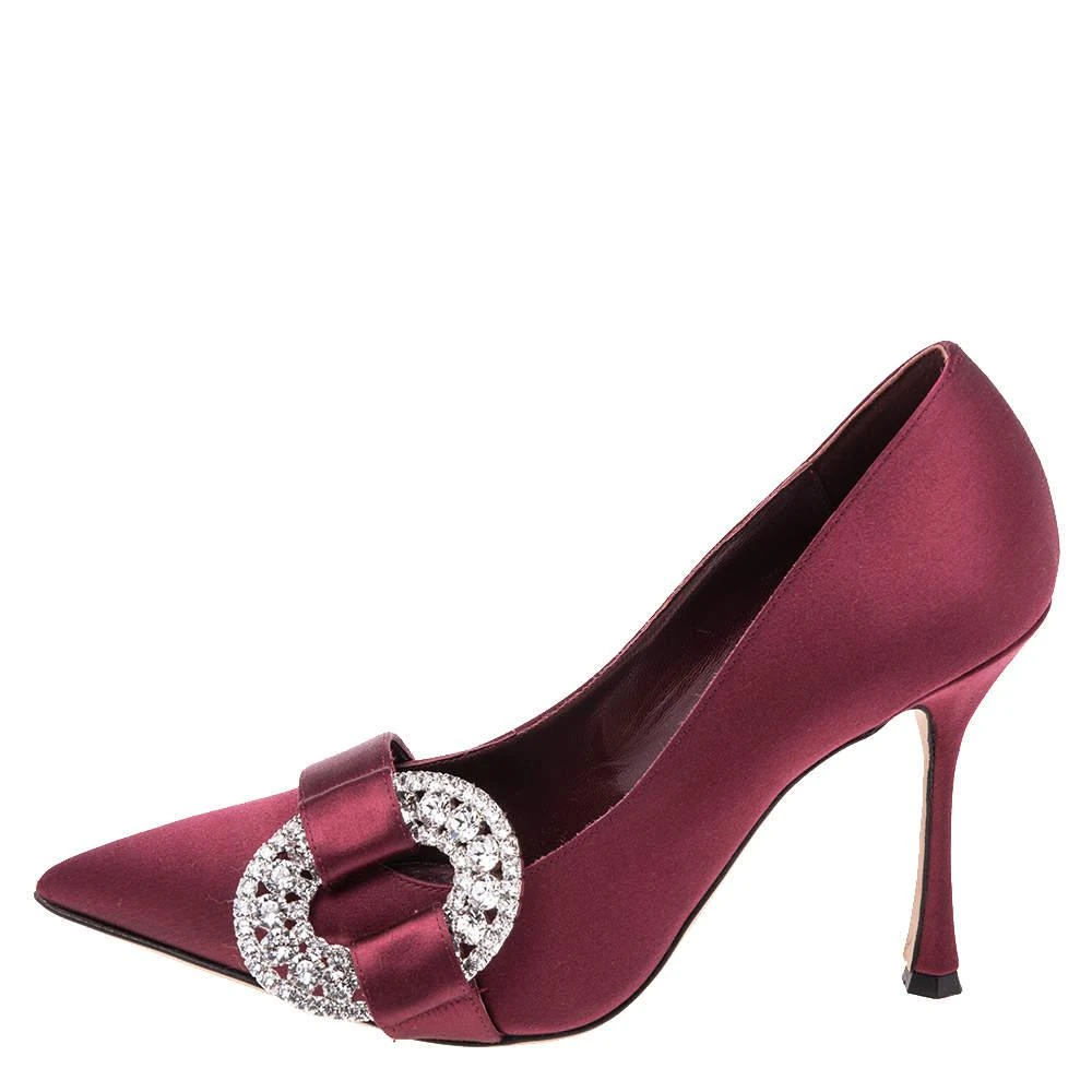 商品[二手商品] Manolo Blahnik|Manolo Blahnik Burgundy Satin Tartonacri Pumps Size 38,价格¥2304,第2张图片详细描述