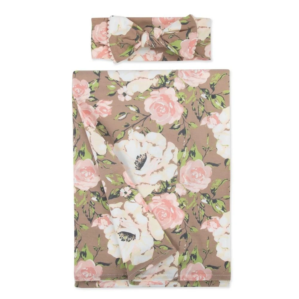 商品Baby Essentials|Baby Girls Soft Floral Swaddle Wrap Blanket with Matching Headband, 2 Piece Set,价格¥99,第1张图片