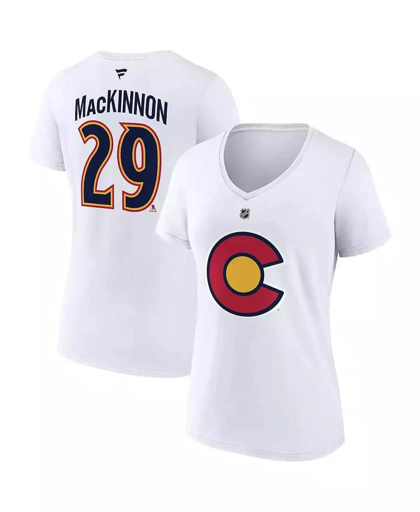 商品Fanatics|Women's Nathan MacKinnon White Colorado Avalanche Special Edition 2.0 Name and Number V-Neck T-shirt,价格¥265,第1张图片