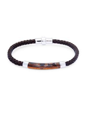 Tiger's Eye, Sterling Silver & Leather Braided Bracelet商品第1张图片规格展示