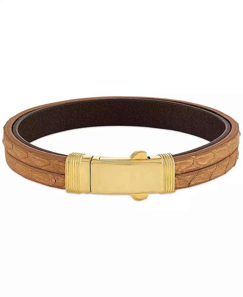 商品Esquire Men's Jewelry|Two-Tone Triple Strap Leather Layered Bracelet in 18k Gold-Plated Sterling Silver, Created for Macy's,价格¥818,第2张图片详细描述