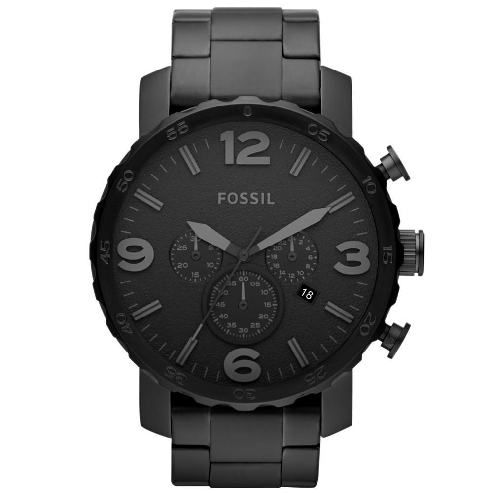 商品Fossil|Men's Chronograph Nate Black-Tone Stainless Steel Bracelet Watch 50mm JR1401,价格¥796,第1张图片