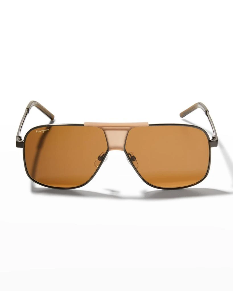 商品Salvatore Ferragamo|Men's Double-Bridge Metal Aviator Sunglasses,价格¥2499,第3张图片详细描述