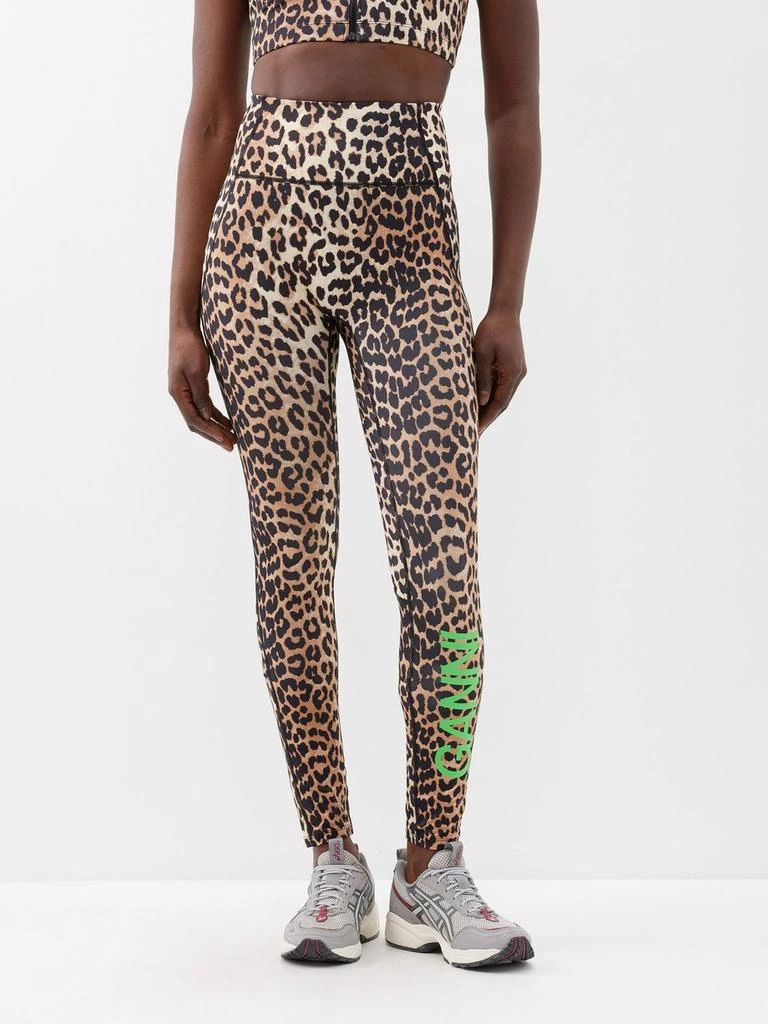 商品Ganni|High-rise leopard-print recycled-blend leggings,价格¥698,第1张图片