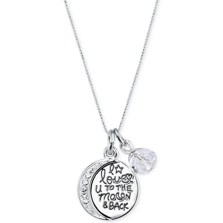 商品Unwritten|To the Moon and Back Crystal and Disc Pendant Necklace in Stainless Steel,价格¥103,第3张图片详细描述