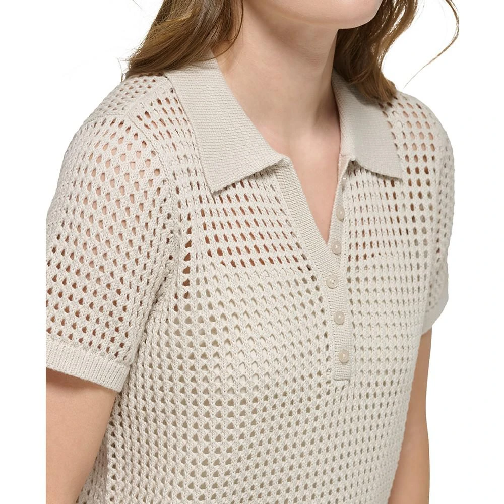 商品Calvin Klein|Women's Cotton Open-Stitch Polo Shirt,价格¥268,第4张图片详细描述