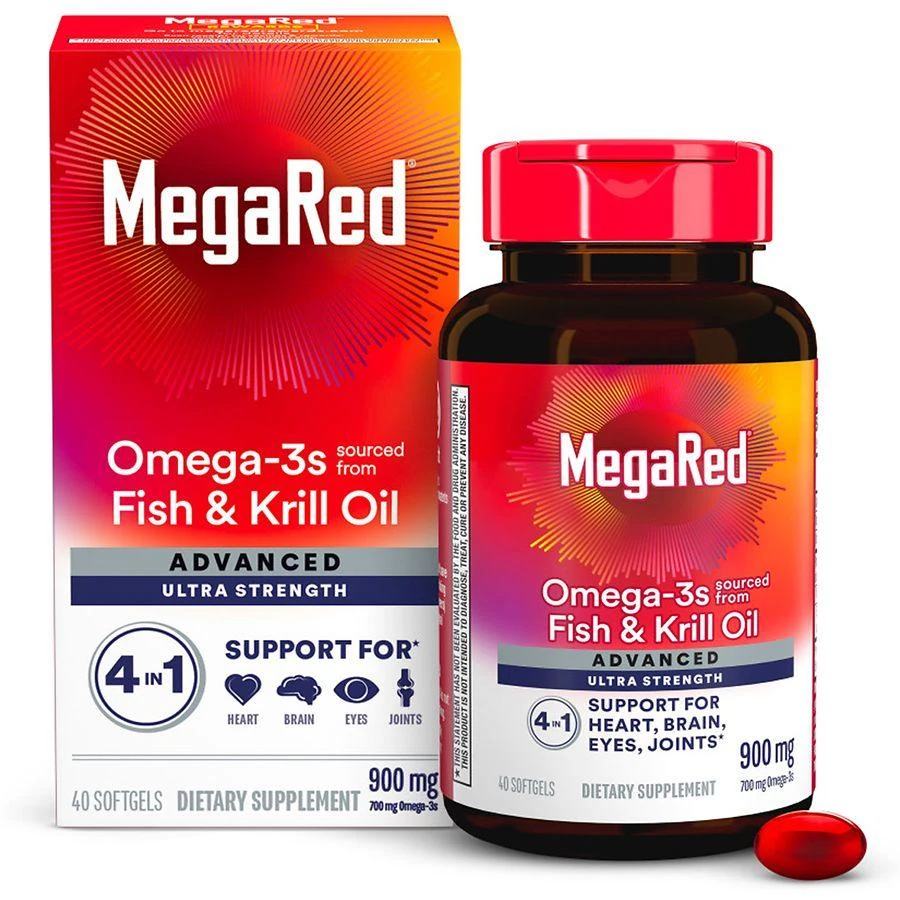 商品MegaRed|Advanced 4 in1 500mg Omega-3 Fish + Krill Oil Supplement Softgel,价格¥219,第1张图片