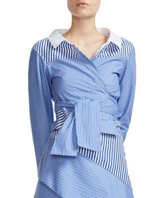 商品Maje|Lim Striped Asymmetric Cotton Shirt,价格¥501,第1张图片
