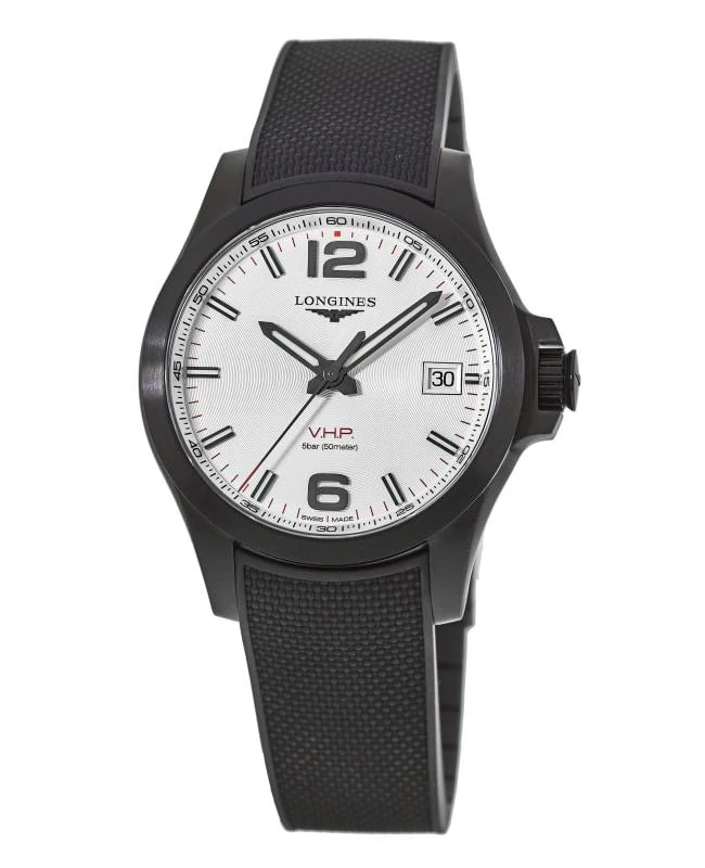 商品Longines|Longines Conquest V.H.P. Black PVD Silver Dial Black Rubber Strap Men's Watch L3.716.2.76.9,价格¥5397,第1张图片