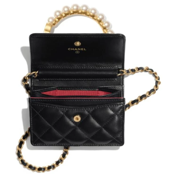 商品[国内直发] Chanel|香奈儿 经典小型链子金属珍珠手柄 羊皮 方盒子零钱包单肩包斜挎包 女款 黑色,价格¥21299,第3张图片详细描述