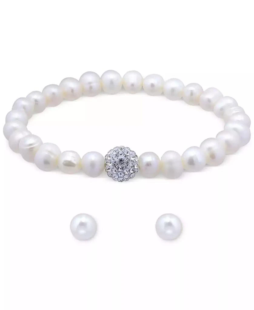 商品Macy's|2-Pc. Set Multicolor Cultured Freshwater Pearl (7mm) & Crystal Bracelet & Complementing White Cultured Freshwater Pearl (7mm) Stud Earrings in Sterling Silver (Also in All-White Cultured Freshwater Pearl), Created for Macy's,价格¥190,第1张图片