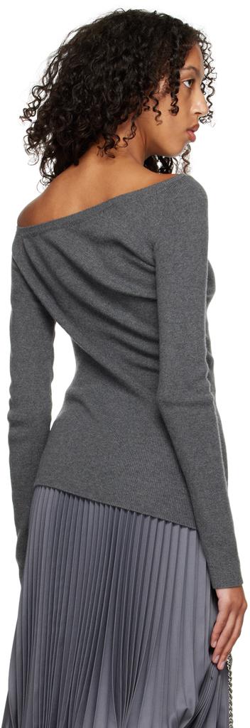 Gray Single-Shoulder Long Sleeve T-Shirt商品第3张图片规格展示