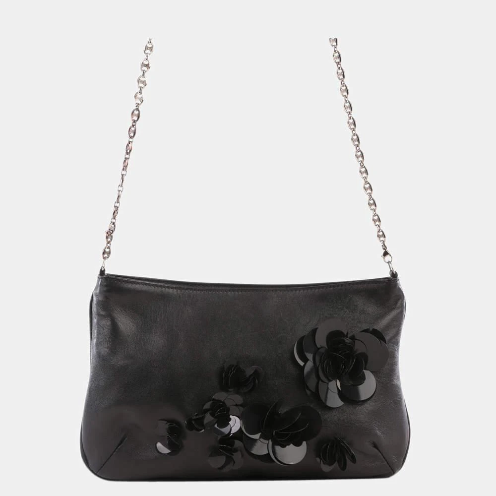 商品[二手商品] Celine|Celine Black Leather Floral Appliqué Shoulder Bag,价格¥3263,第1张图片