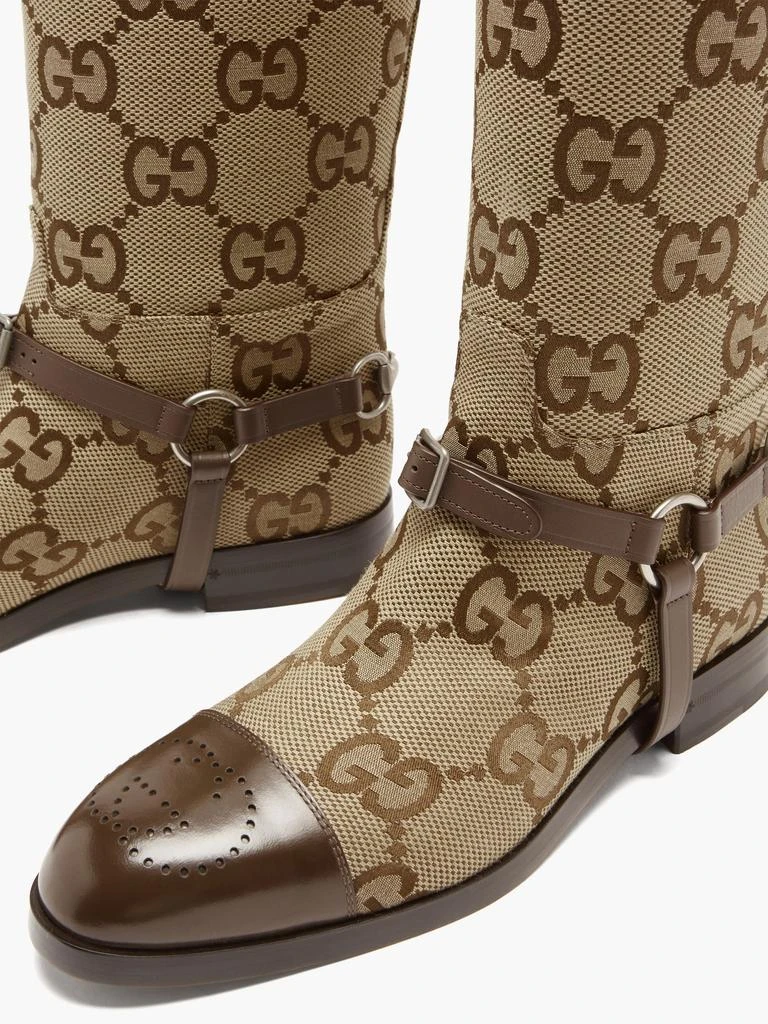 商品Gucci|GG-canvas and leather-harness boots,价格¥13851,第3张图片详细描述