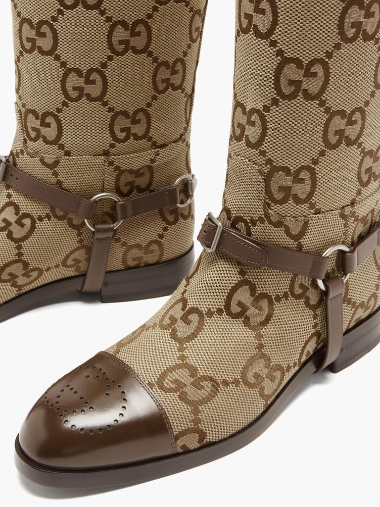 商品Gucci|GG-canvas and leather-harness boots,价格¥11428,第5张图片详细描述