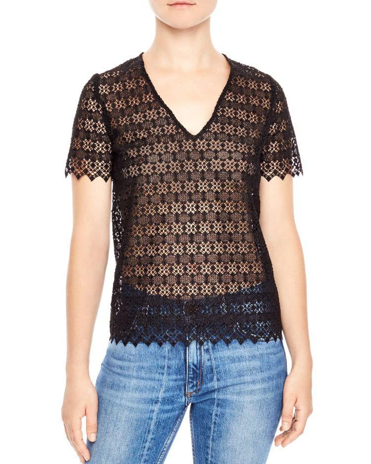 商品Sandro|Alys Lace Illusion Top,价格¥926,第1张图片