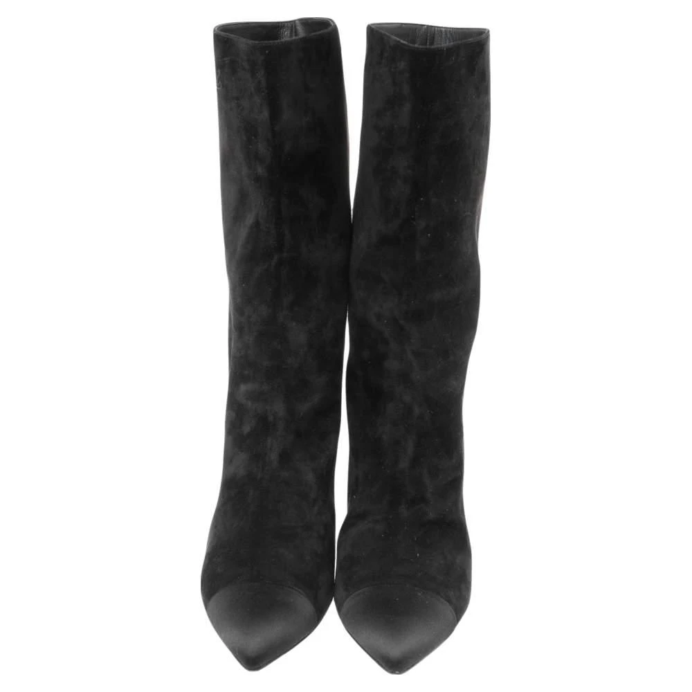 商品[二手商品] Chanel|Chanel Black Suede and Satin Gabrielle Cap Toe Mid Calf Boots Size 39,价格¥4155,第3张图片详细描述