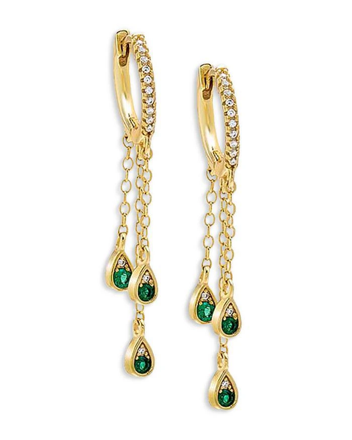 商品By Adina Eden|Green Teardrop Chain Charm Pavé Hoop Earrings in 14K Gold Plated Sterling Silver,价格¥242,第1张图片