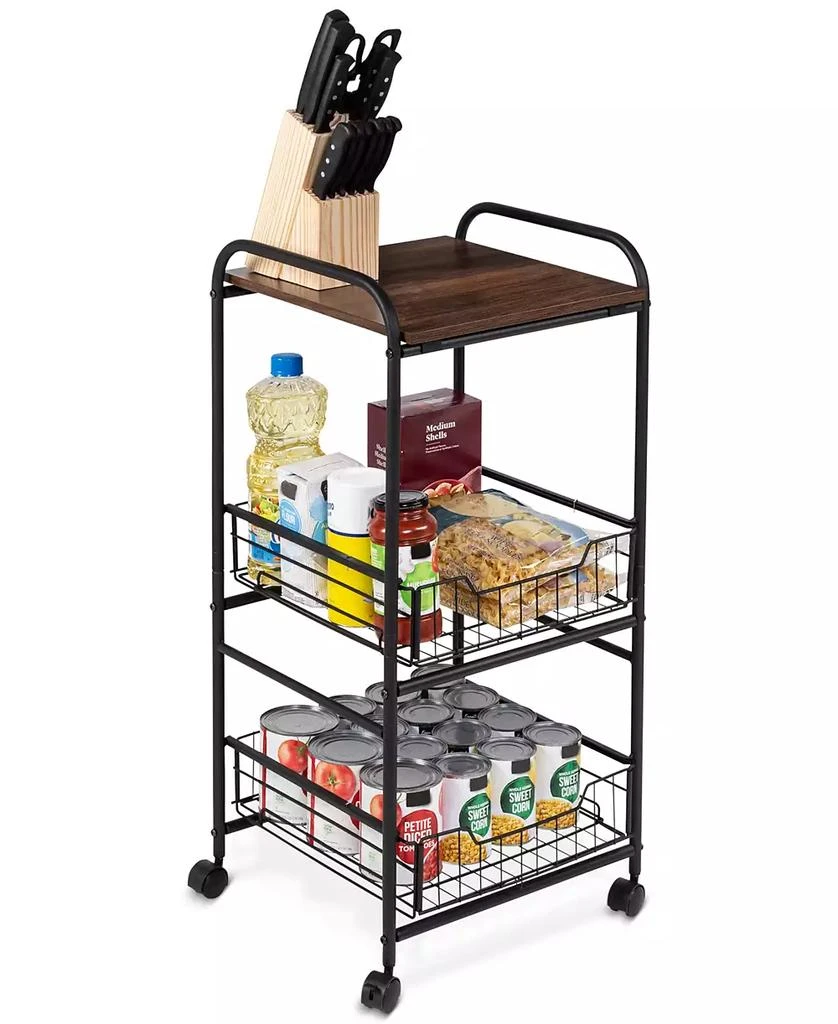 商品Honey Can Do|3-Tier Slim Rolling Cart with Metal Basket Drawers,价格¥796,第3张图片详细描述