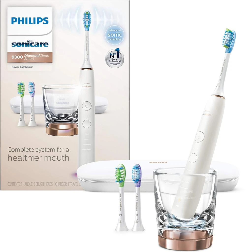 商品Philips Sonicare|Philips Sonicare DiamondClean Smart 9300 Rechargeable Electric Power Toothbrush, Rose Gold, HX9903/61,价格¥1545-¥1724,第1张图片