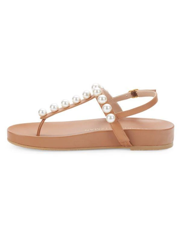 商品Stuart Weitzman|Faux Pearl-Embellished Leather T-Strap Sandals,价格¥1263,第4张图片详细描述