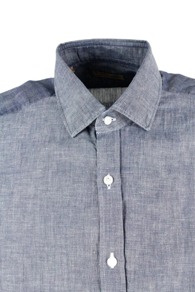 商品BARBA NAPOLI|Dandy Life Shirt In Denim Color Linen And Cotton,价格¥1665,第4张图片详细描述