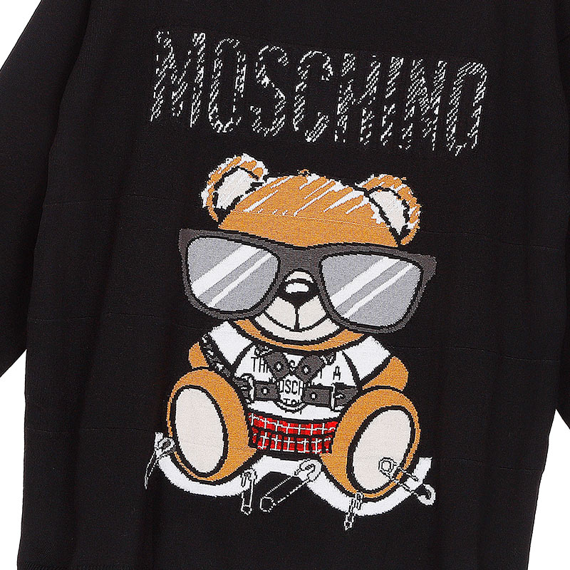 MOSCHINO/莫斯奇诺 女士棉质黑色泰迪熊长袖针织套衫 09305501 A1555 XS（清仓特价）商品第5张图片规格展示