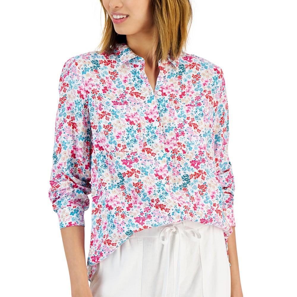 Women's Linen Floral-Print Shirt, Created for Macy's商品第3张图片规格展示