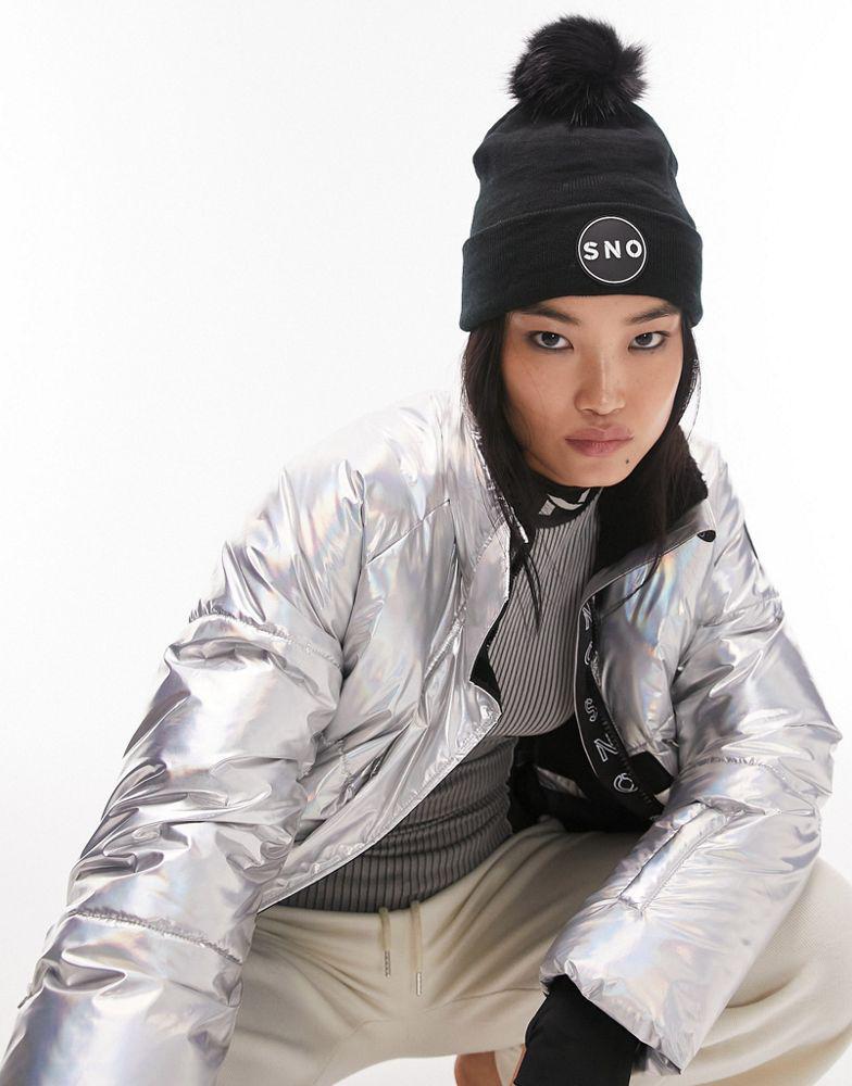 商品Topshop|Topshop Sno Ski fur pom beanie in black,价格¥141,第6张图片详细描述