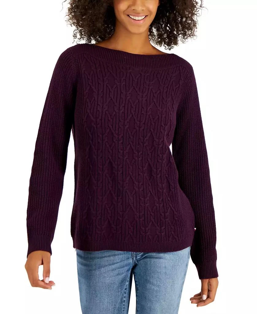商品Tommy Hilfiger|Women's Boat-Neck Cable Knit Cate Sweater,价格¥108,第1张图片