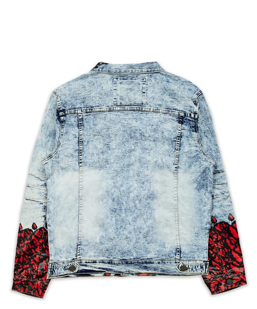 商品Reason Clothing|Skull Rose Acid Wash Denim Jacket With Print,价格¥112,第3张图片详细描述